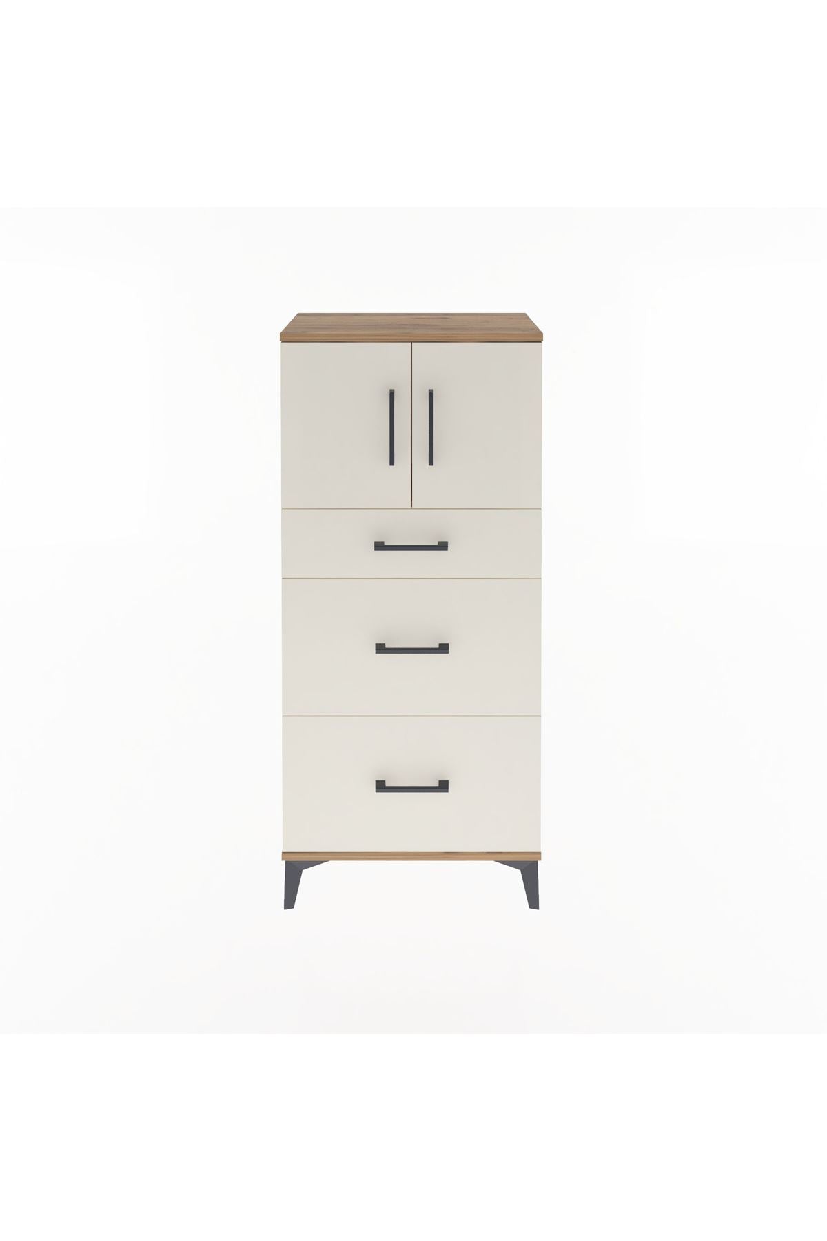 Arges Dolap Tek Raflı 3 Çekmeceli 2 Kapaklı 60x30x134 Çam-Aytaşı
