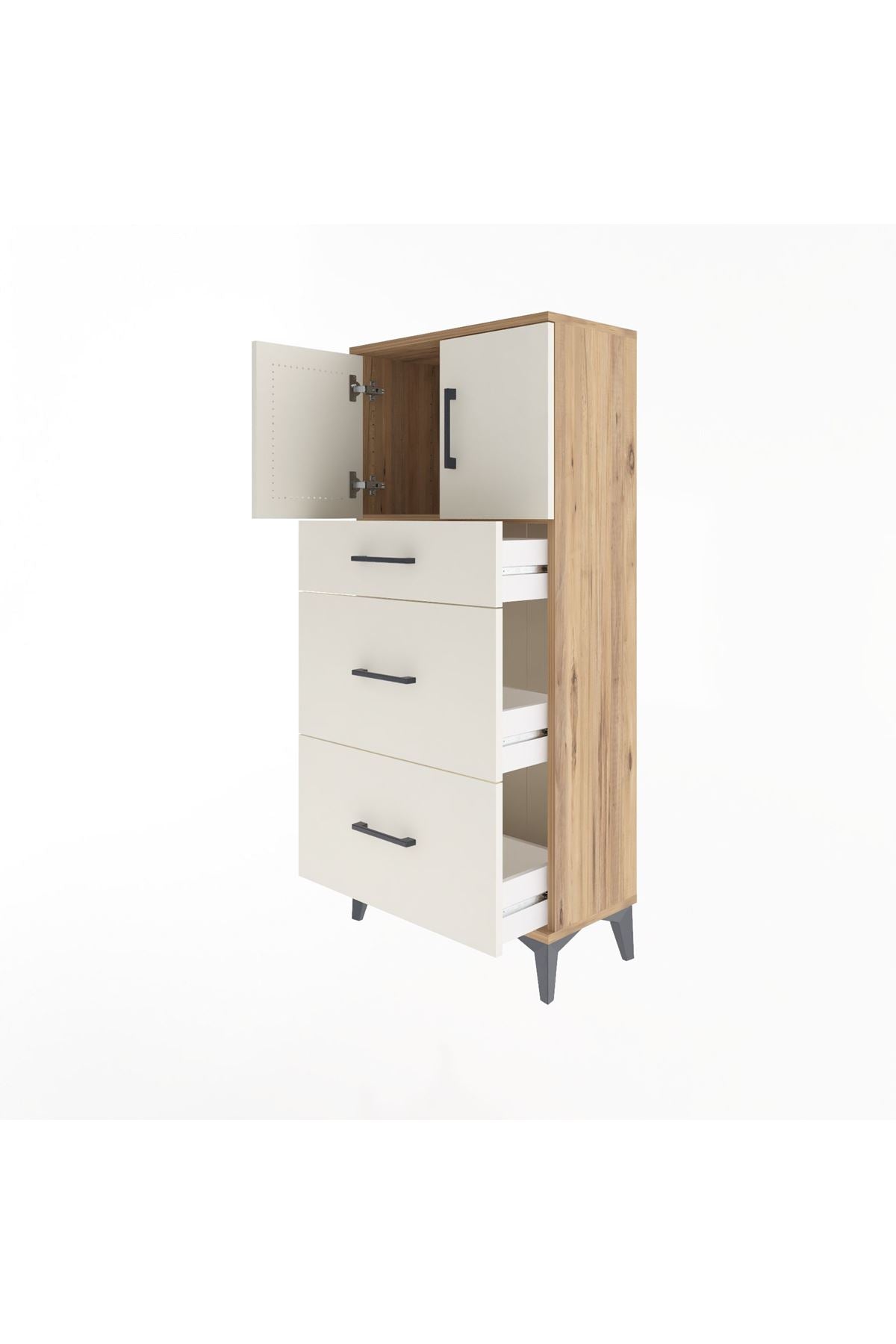 Arges Dolap Tek Raflı 3 Çekmeceli 2 Kapaklı 60x30x134 Çam-Aytaşı