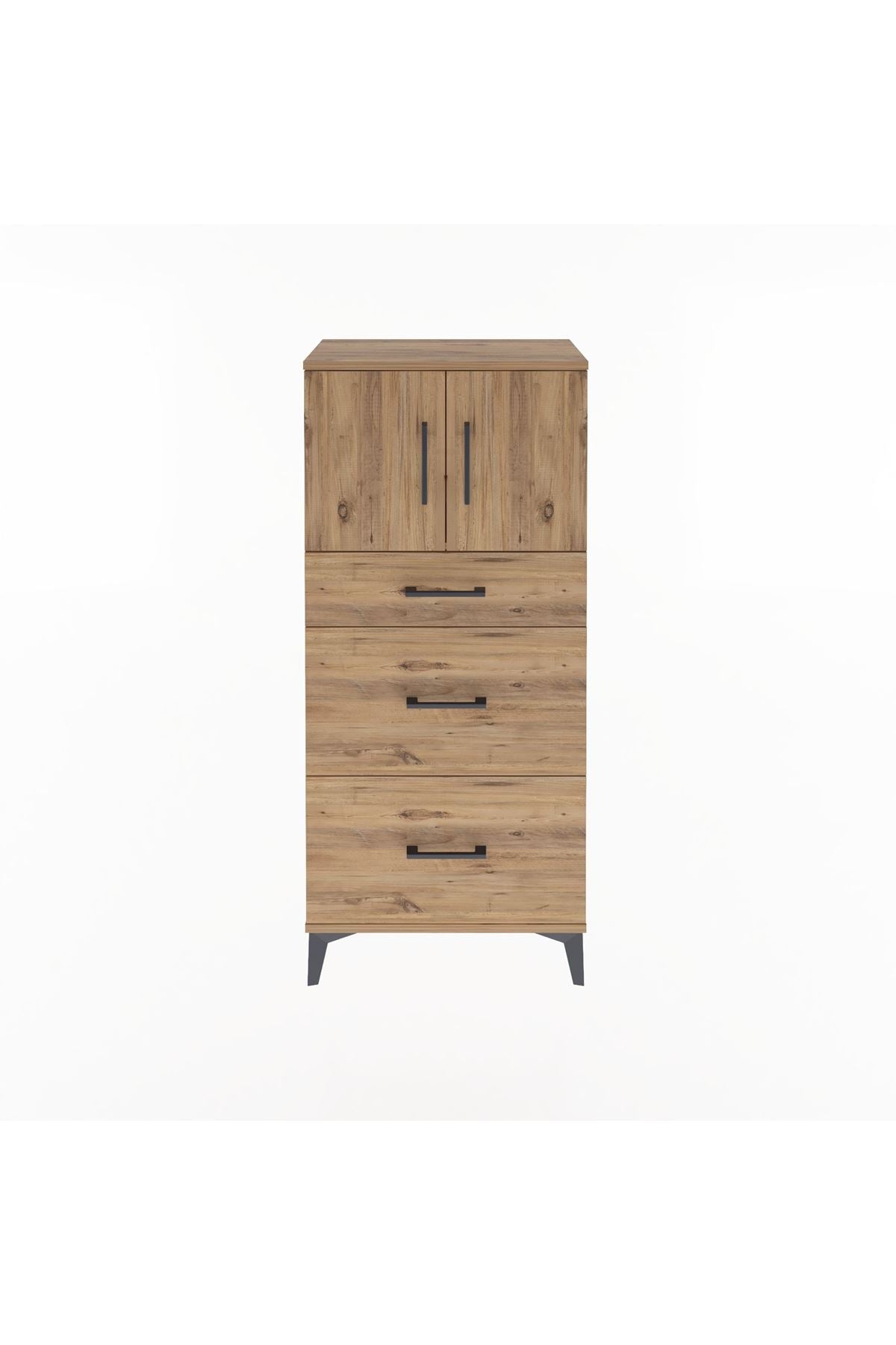 Arges Dolap Tek Raflı 3 Çekmeceli 2 Kapaklı 60x30x134 Çam-Çam