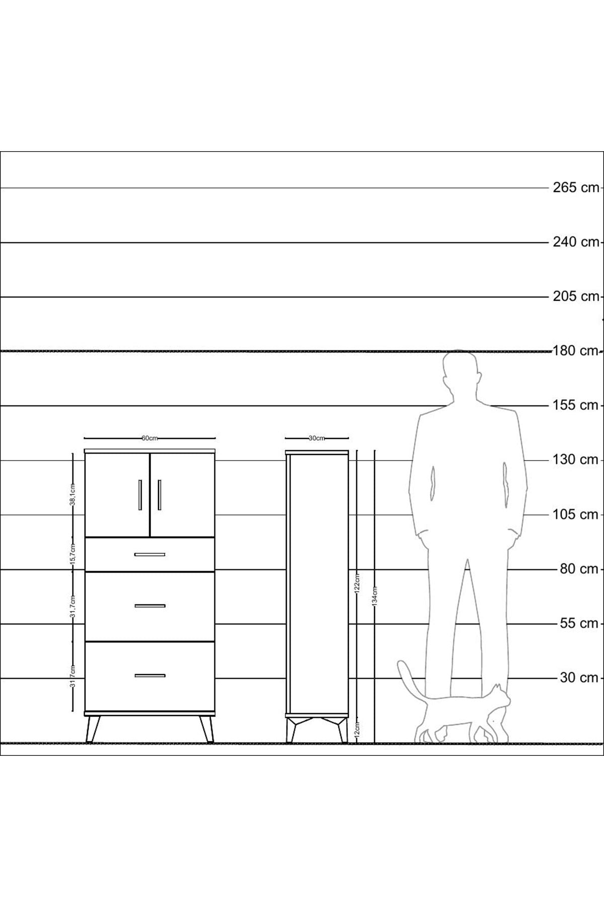 Arges Dolap Tek Raflı 3 Çekmeceli 2 Kapaklı 60x30x134 Çam-Çam