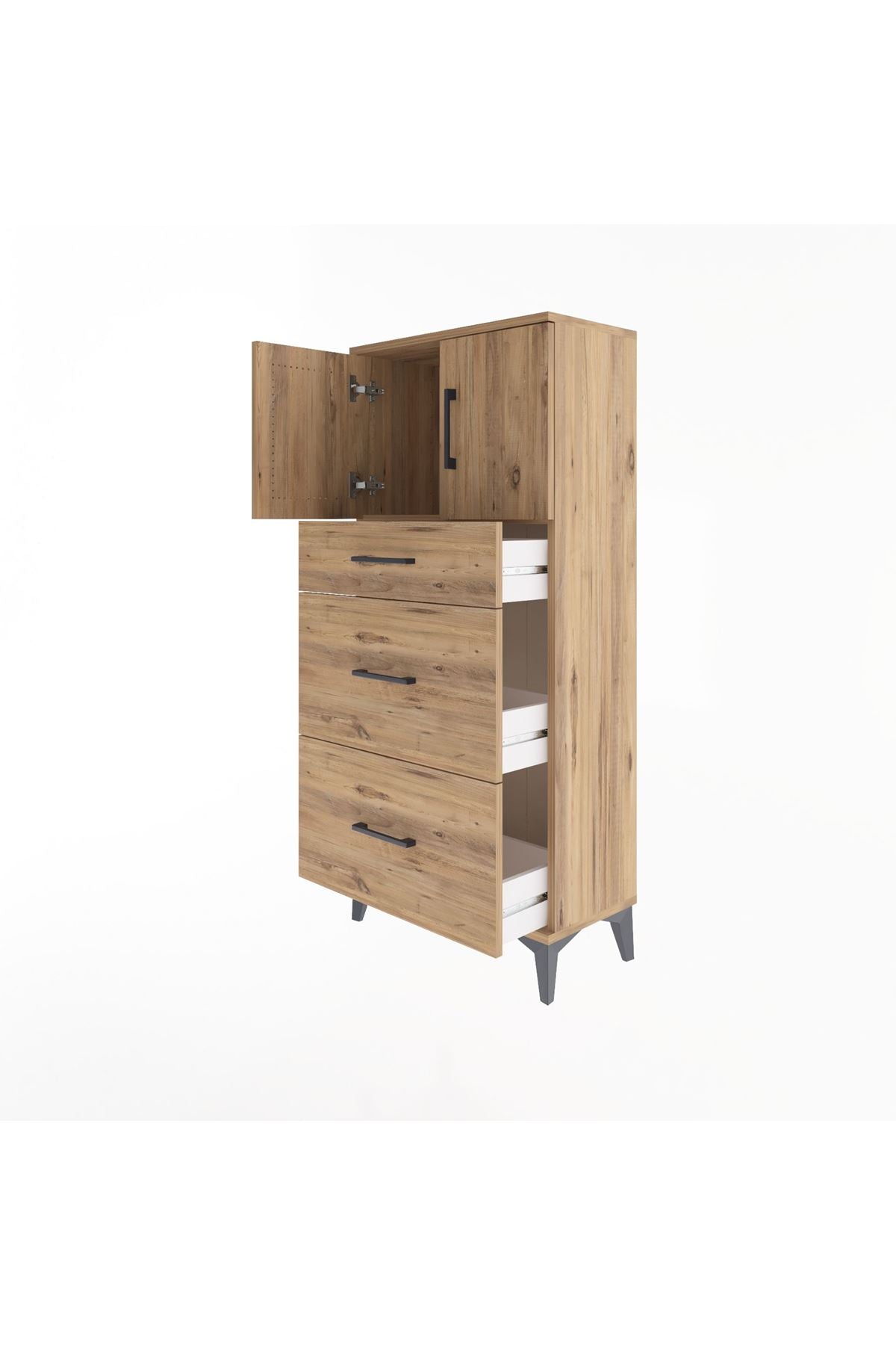 Arges Dolap Tek Raflı 3 Çekmeceli 2 Kapaklı 60x30x134 Çam-Çam