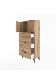 Arges Dolap Tek Raflı 3 Çekmeceli 2 Kapaklı 60x30x134 Çam-Çam