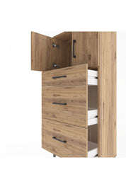 Arges Dolap Tek Raflı 3 Çekmeceli 2 Kapaklı 60x30x134 Çam-Çam