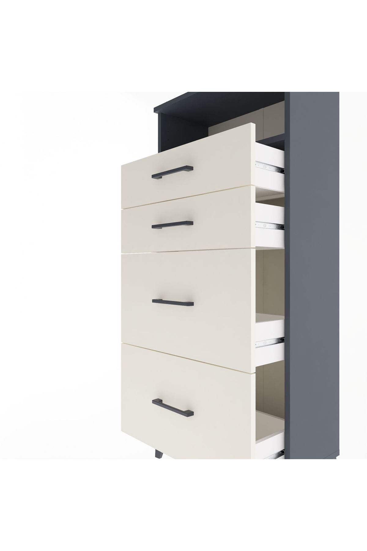 Arges Dolap Tek Raflı 4 Çekmeceli 60x30x134 Antrasit-Aytaşı