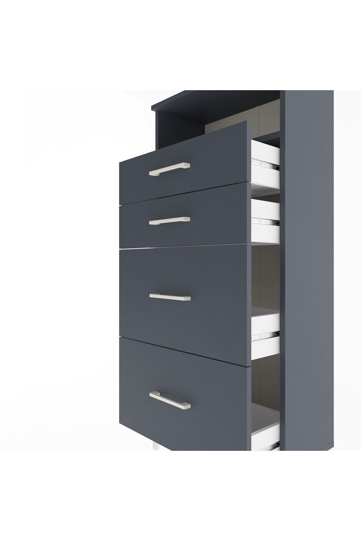 Arges Dolap Tek Raflı 4 Çekmeceli 60x30x134 Antrasit-Antrasit