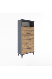 Arges Dolap Tek Raflı 4 Çekmeceli 60x30x134 Antrasit-Çam