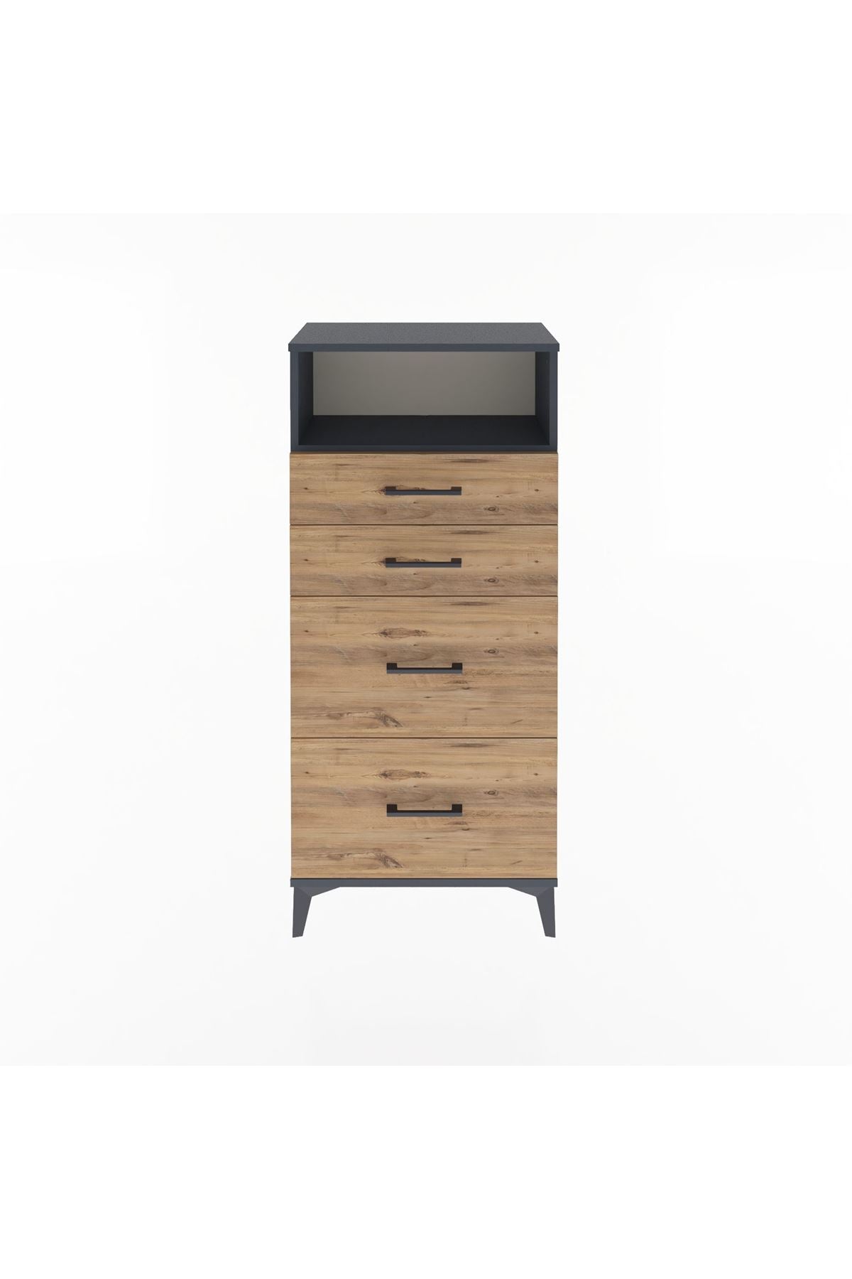 Arges Dolap Tek Raflı 4 Çekmeceli 60x30x134 Antrasit-Çam