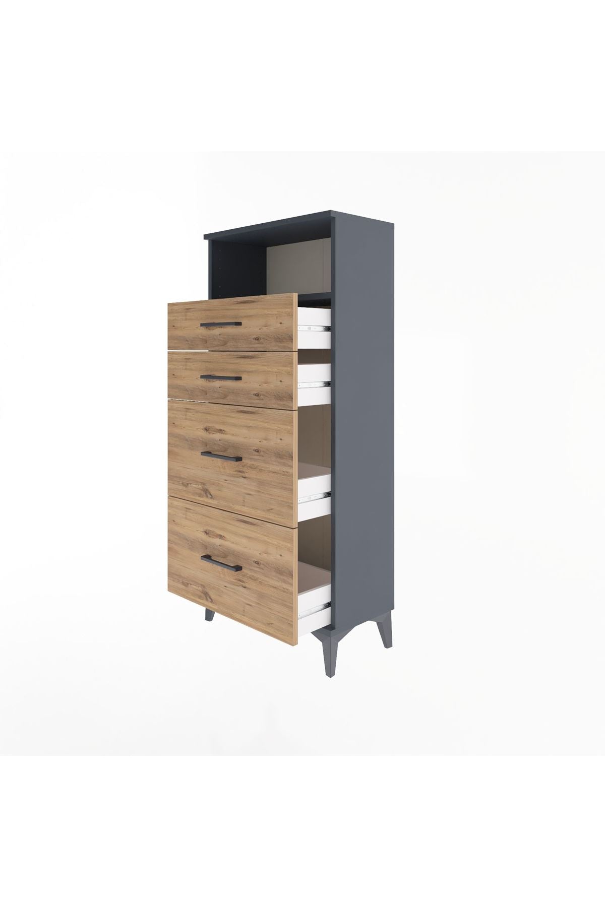 Arges Dolap Tek Raflı 4 Çekmeceli 60x30x134 Antrasit-Çam