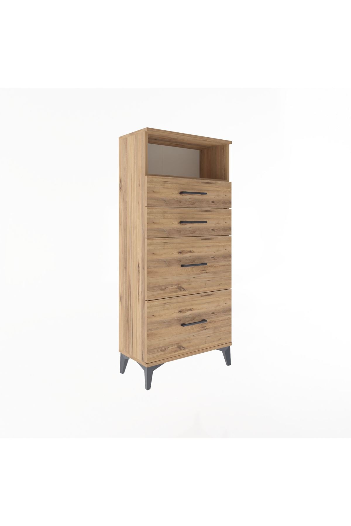 Arges Dolap Tek Raflı 4 Çekmeceli 60x30x134 Çam-Çam