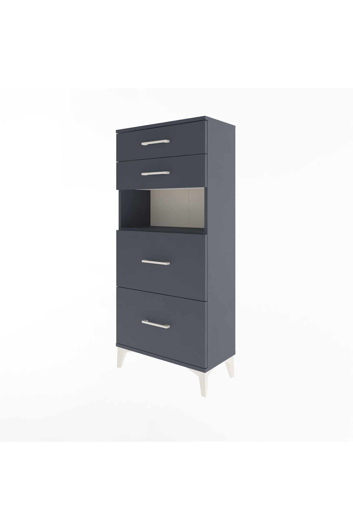 Arges Dolap Tek Raflı 4 Çekmeceli 60x30x134 Antrasit-Antrasit