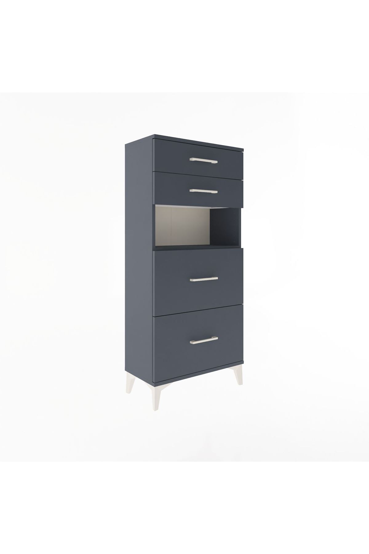 Arges Dolap Tek Raflı 4 Çekmeceli 60x30x134 Antrasit-Antrasit