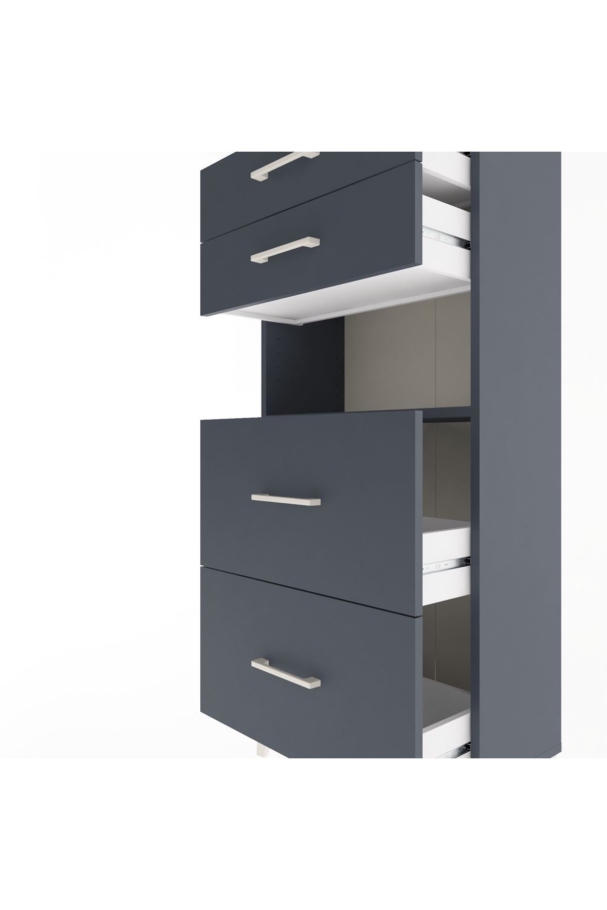 Arges Dolap Tek Raflı 4 Çekmeceli 60x30x134 Antrasit-Antrasit