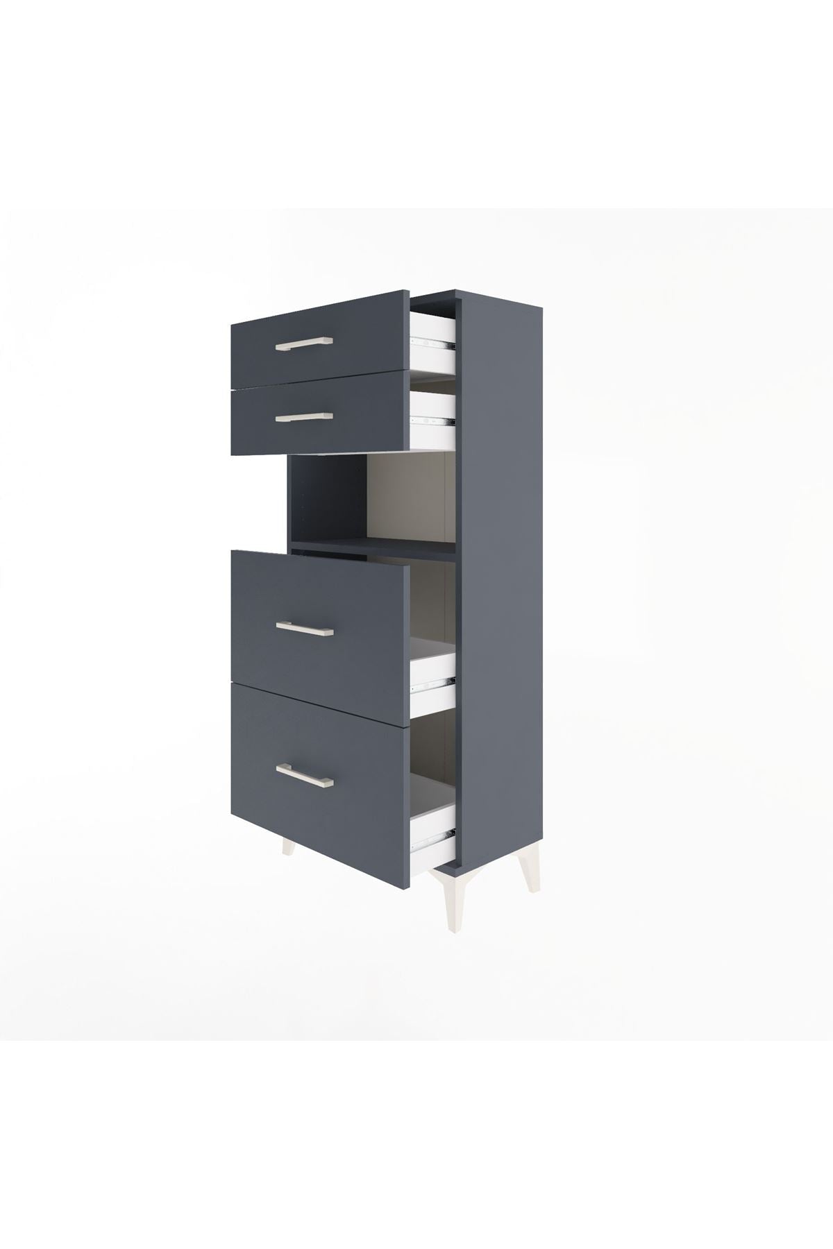 Arges Dolap Tek Raflı 4 Çekmeceli 60x30x134 Antrasit-Antrasit