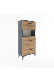 Arges Dolap Tek Raflı 4 Çekmeceli 60x30x134 Antrasit-Çam