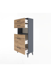 Arges Dolap Tek Raflı 4 Çekmeceli 60x30x134 Antrasit-Çam