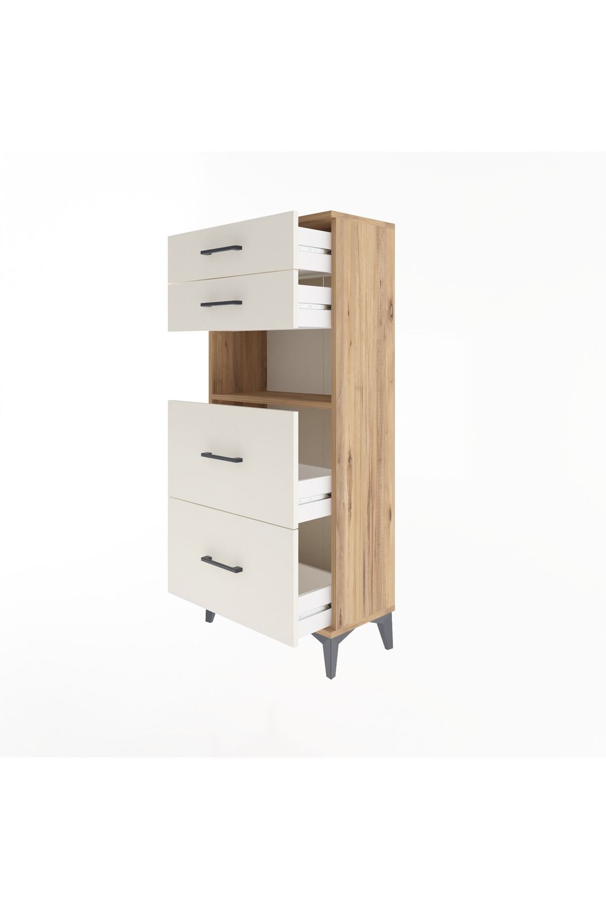 Arges Dolap Tek Raflı 4 Çekmeceli 60x30x134 Çam-Aytaşı