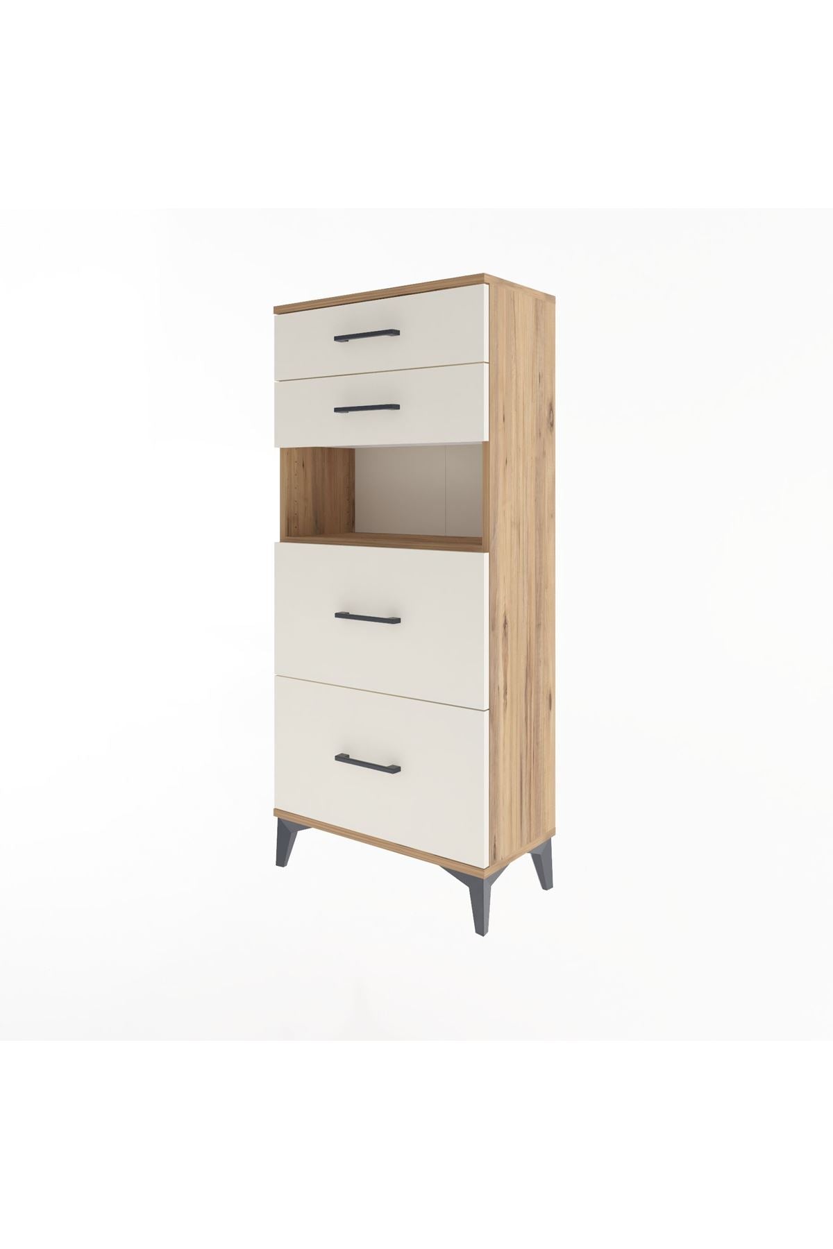 Arges Dolap Tek Raflı 4 Çekmeceli 60x30x134 Çam-Aytaşı