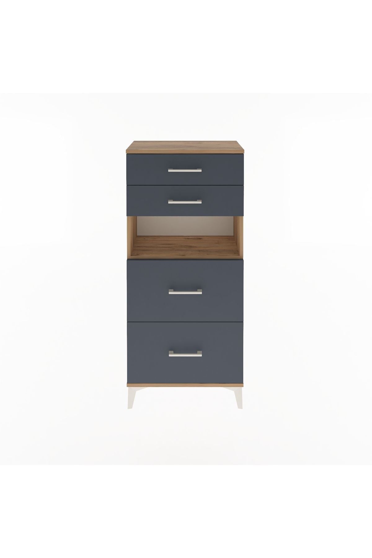 Arges Dolap Tek Raflı 4 Çekmeceli 60x30x134 Çam-Antrasit