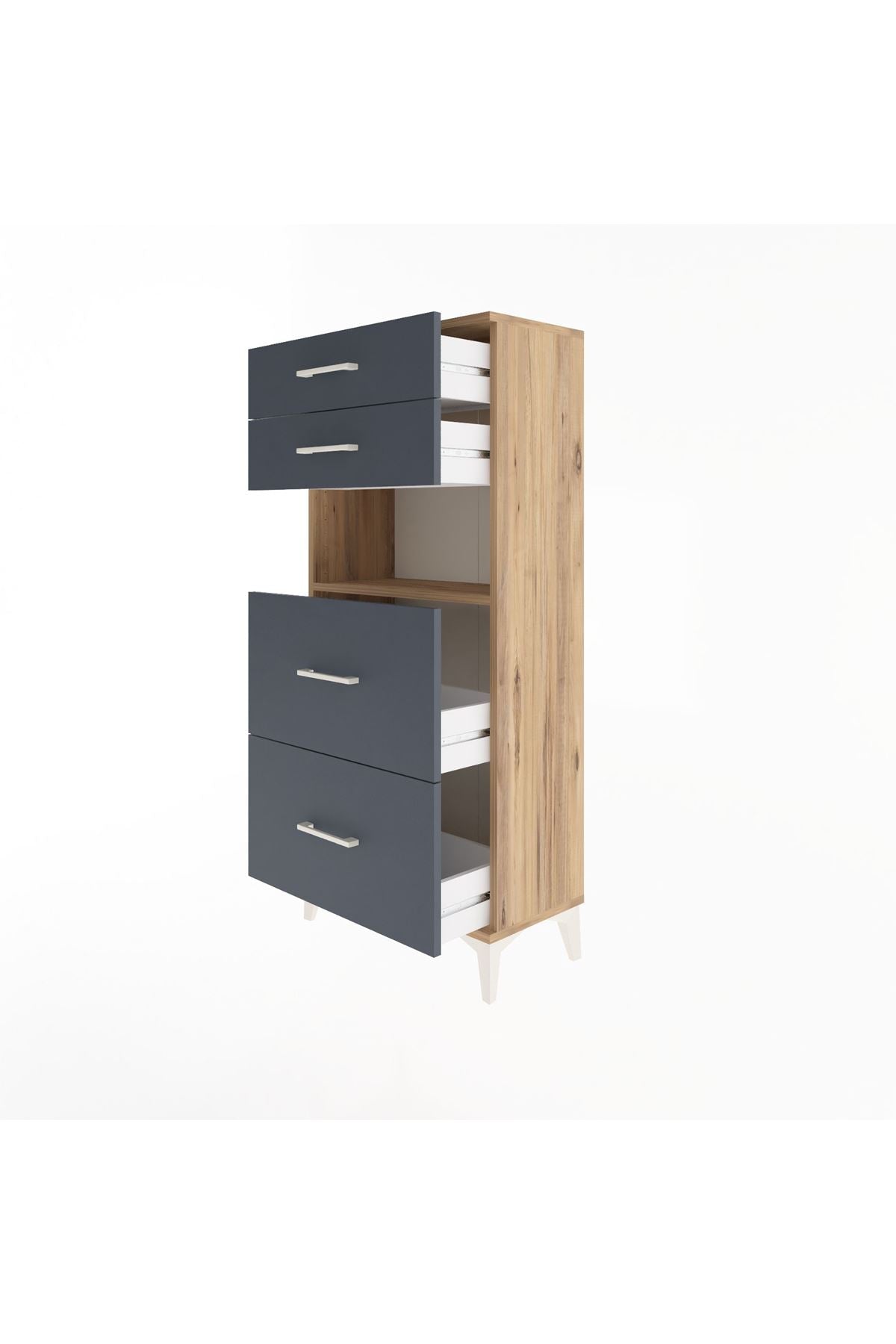 Arges Dolap Tek Raflı 4 Çekmeceli 60x30x134 Çam-Antrasit