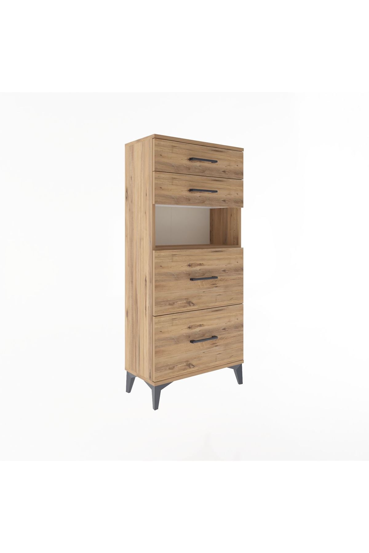 Arges Dolap Tek Raflı 4 Çekmeceli 60x30x134 Çam-Çam