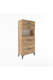 Arges Dolap Tek Raflı 4 Çekmeceli 60x30x134 Çam-Çam