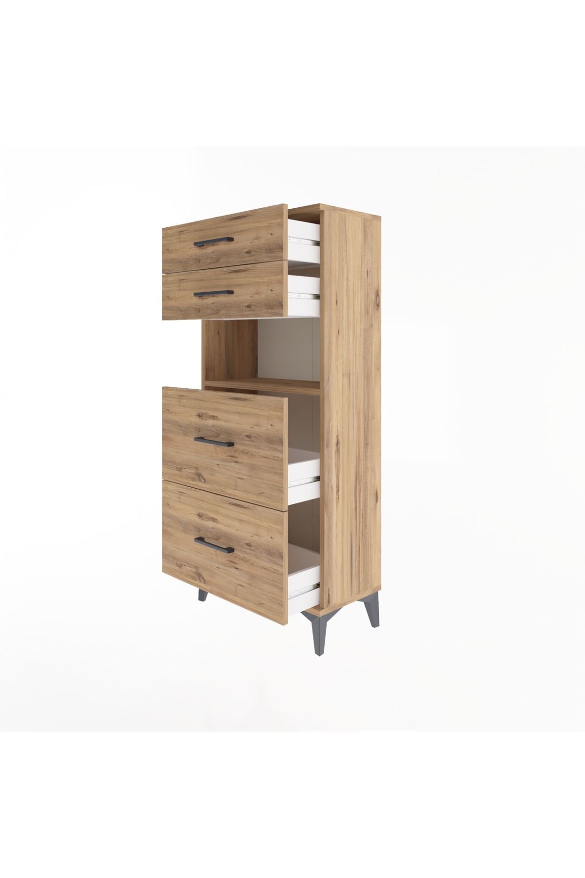 Arges Dolap Tek Raflı 4 Çekmeceli 60x30x134 Çam-Çam