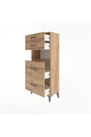 Arges Dolap Tek Raflı 4 Çekmeceli 60x30x134 Çam-Çam