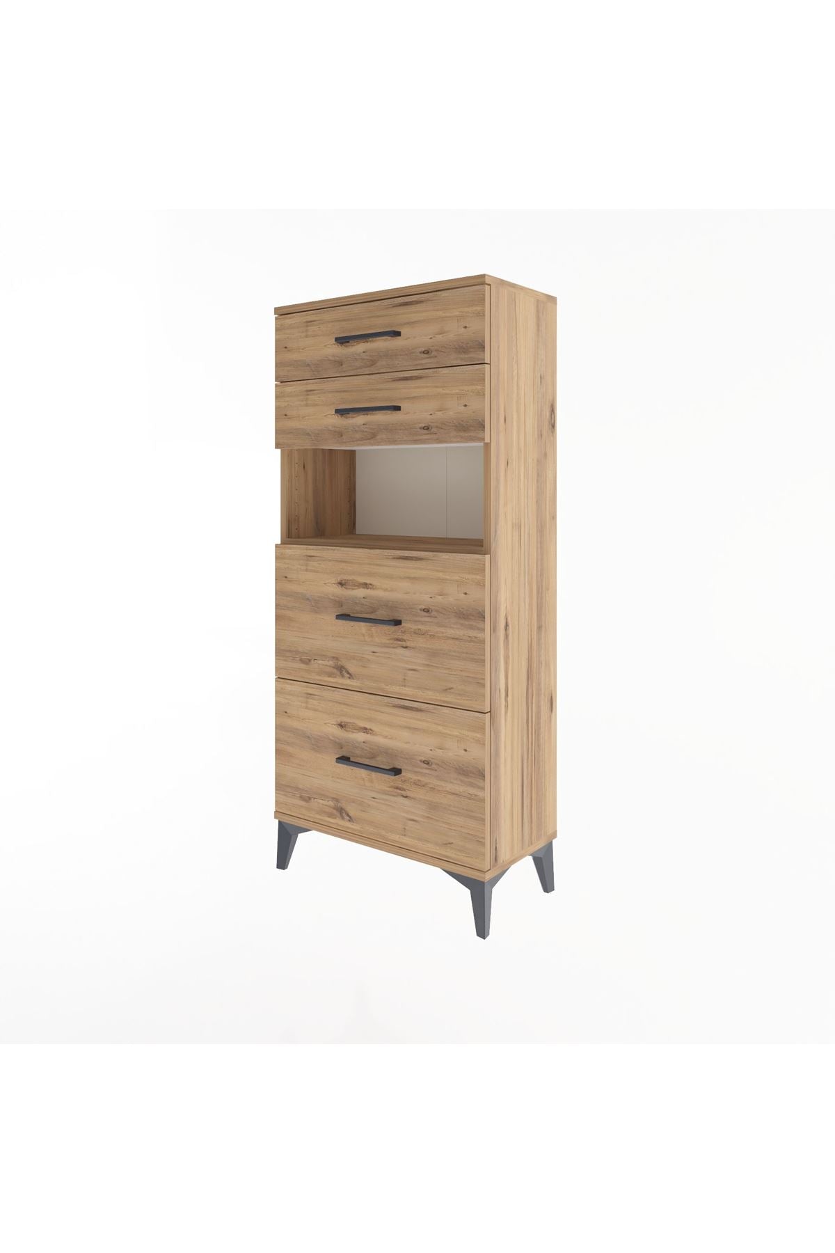 Arges Dolap Tek Raflı 4 Çekmeceli 60x30x134 Çam-Çam