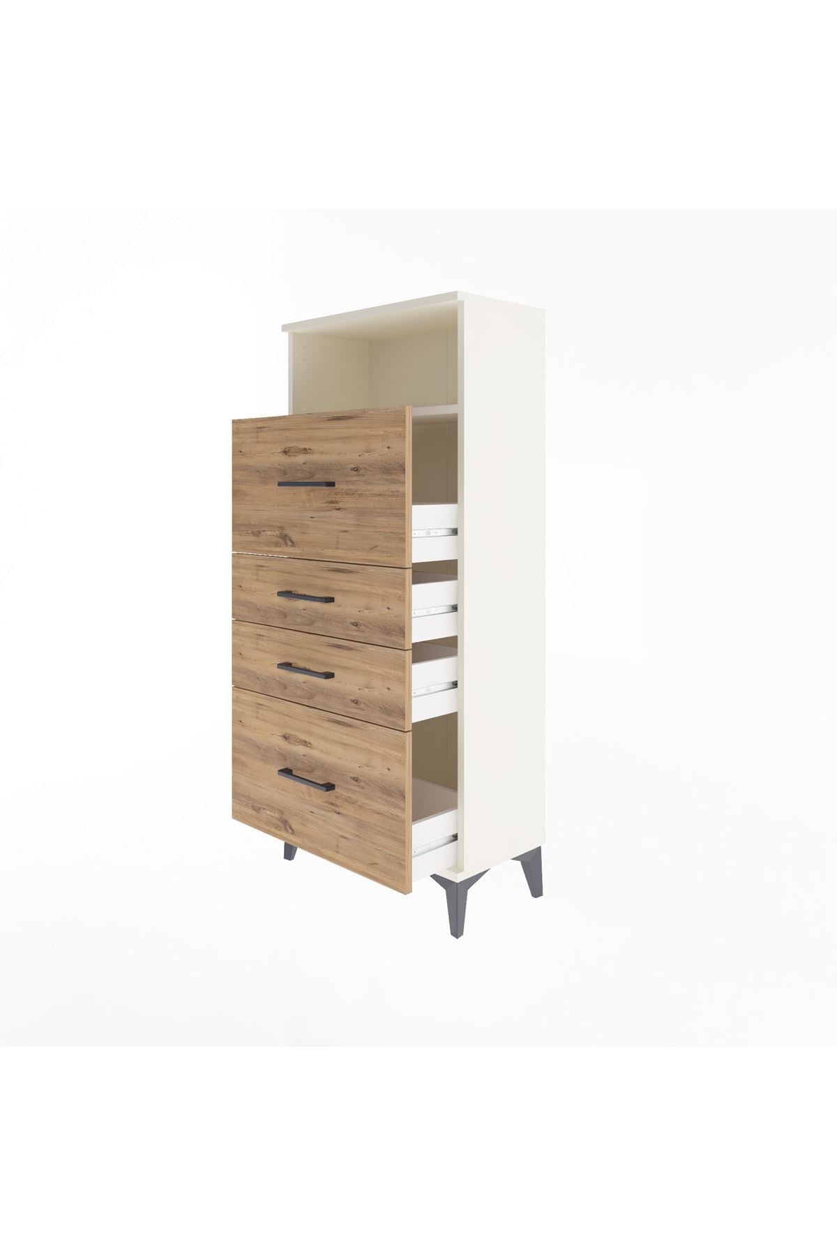 Arges Dolap Tek Raflı 4 Çekmeceli 60x30x134 Aytaşı-Çam