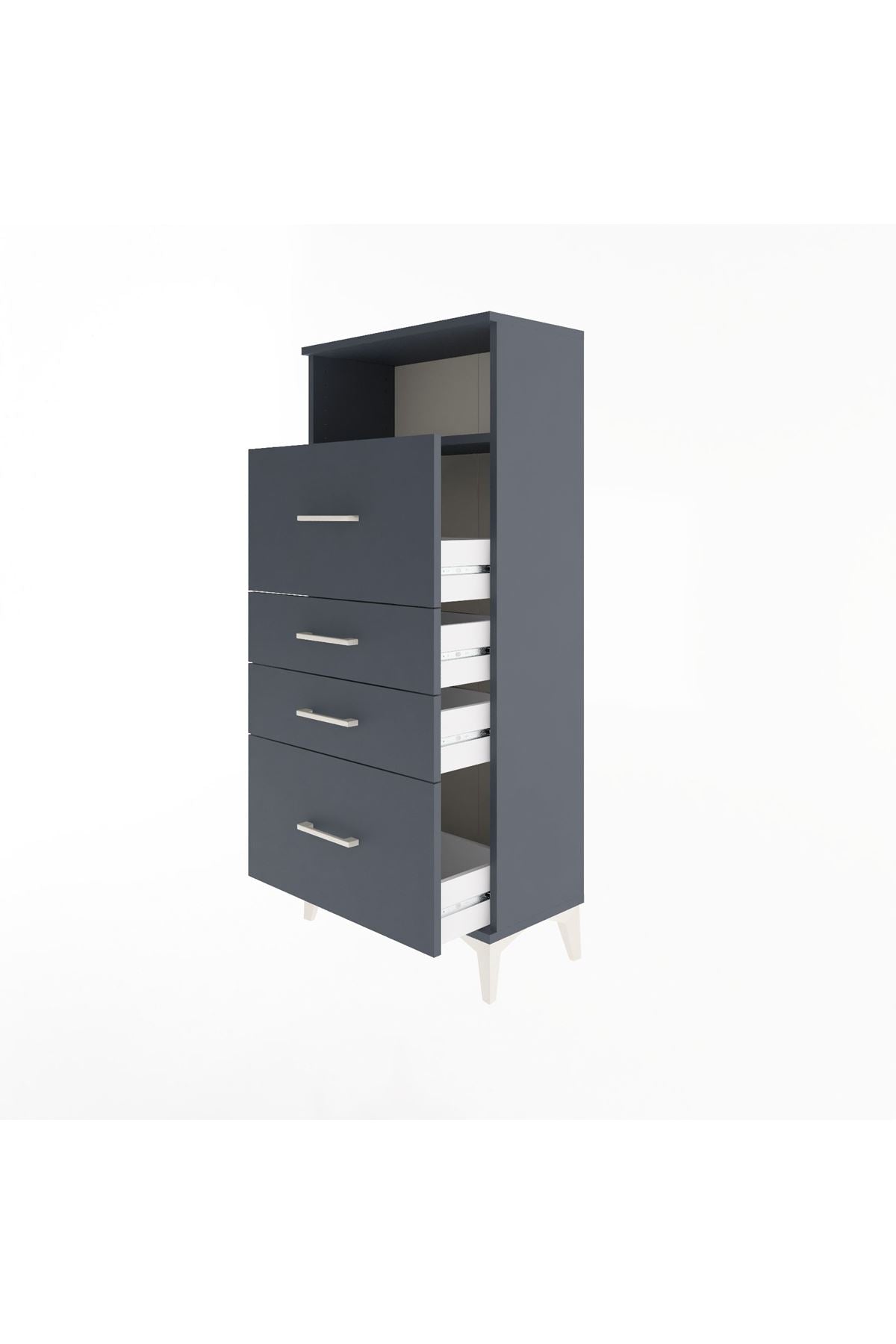 Arges Dolap Tek Raflı 4 Çekmeceli 60x30x134 Antrasit-Antrasit