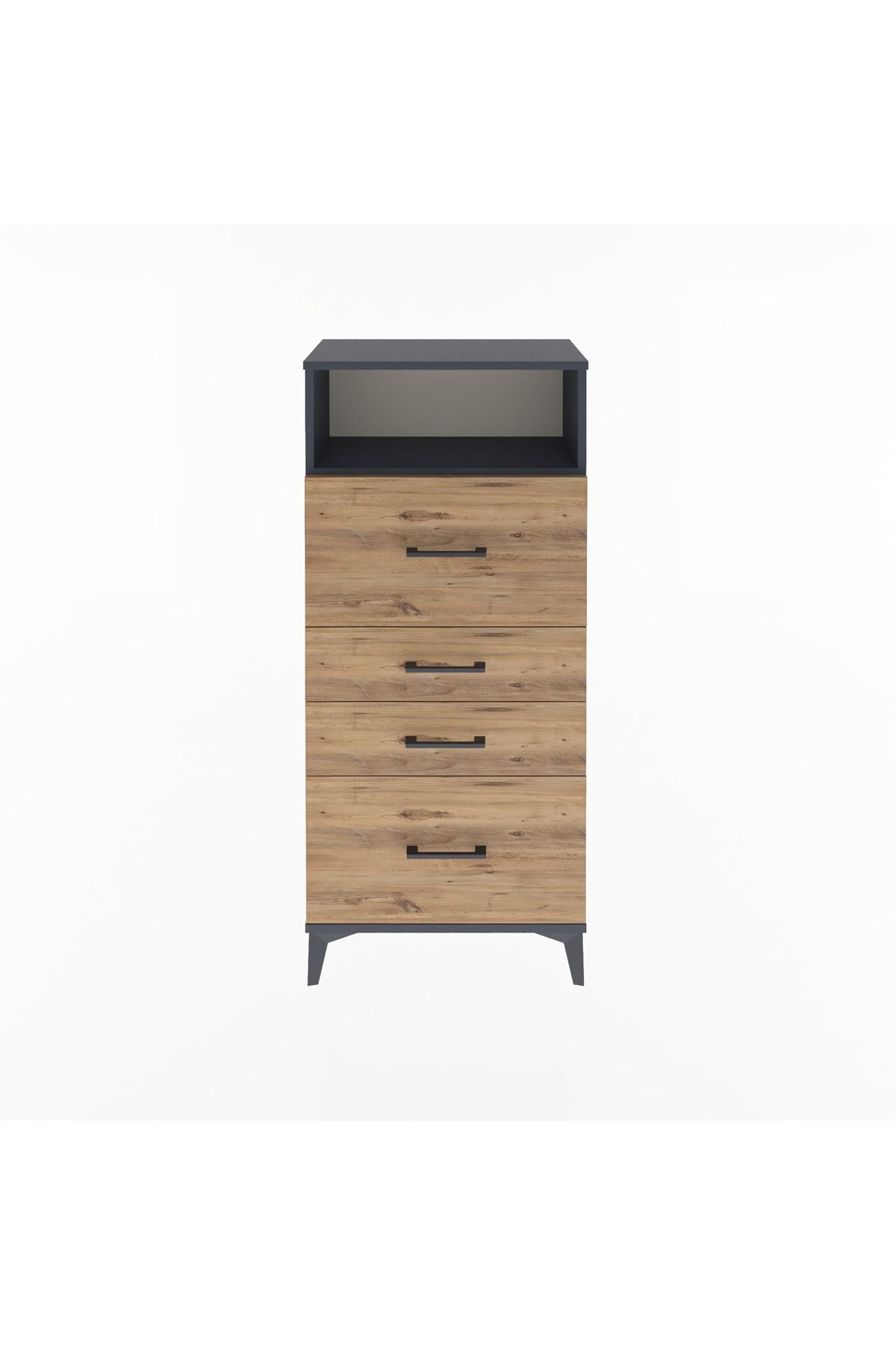 Arges Dolap Tek Raflı 4 Çekmeceli 60x30x134 Antrasit-Çam