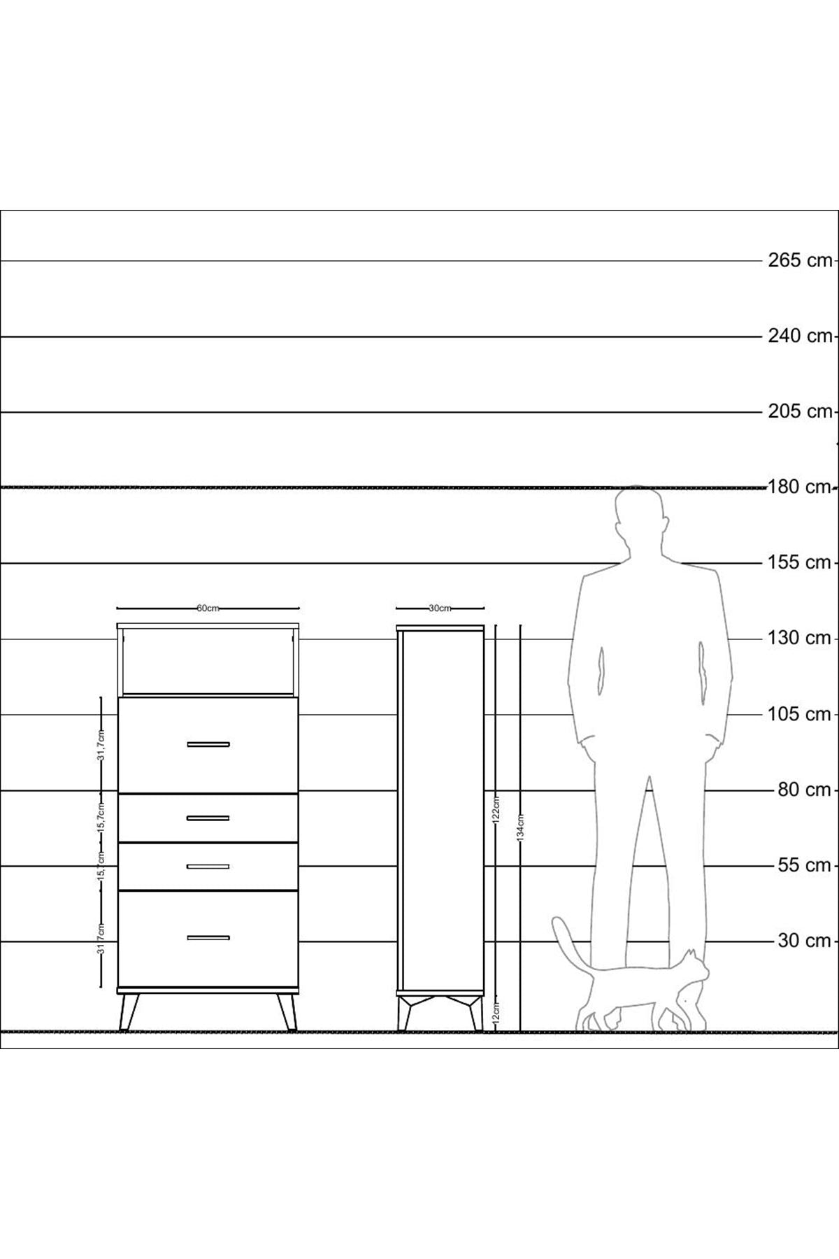 Arges Dolap Tek Raflı 4 Çekmeceli 60x30x134 Çam-Aytaşı