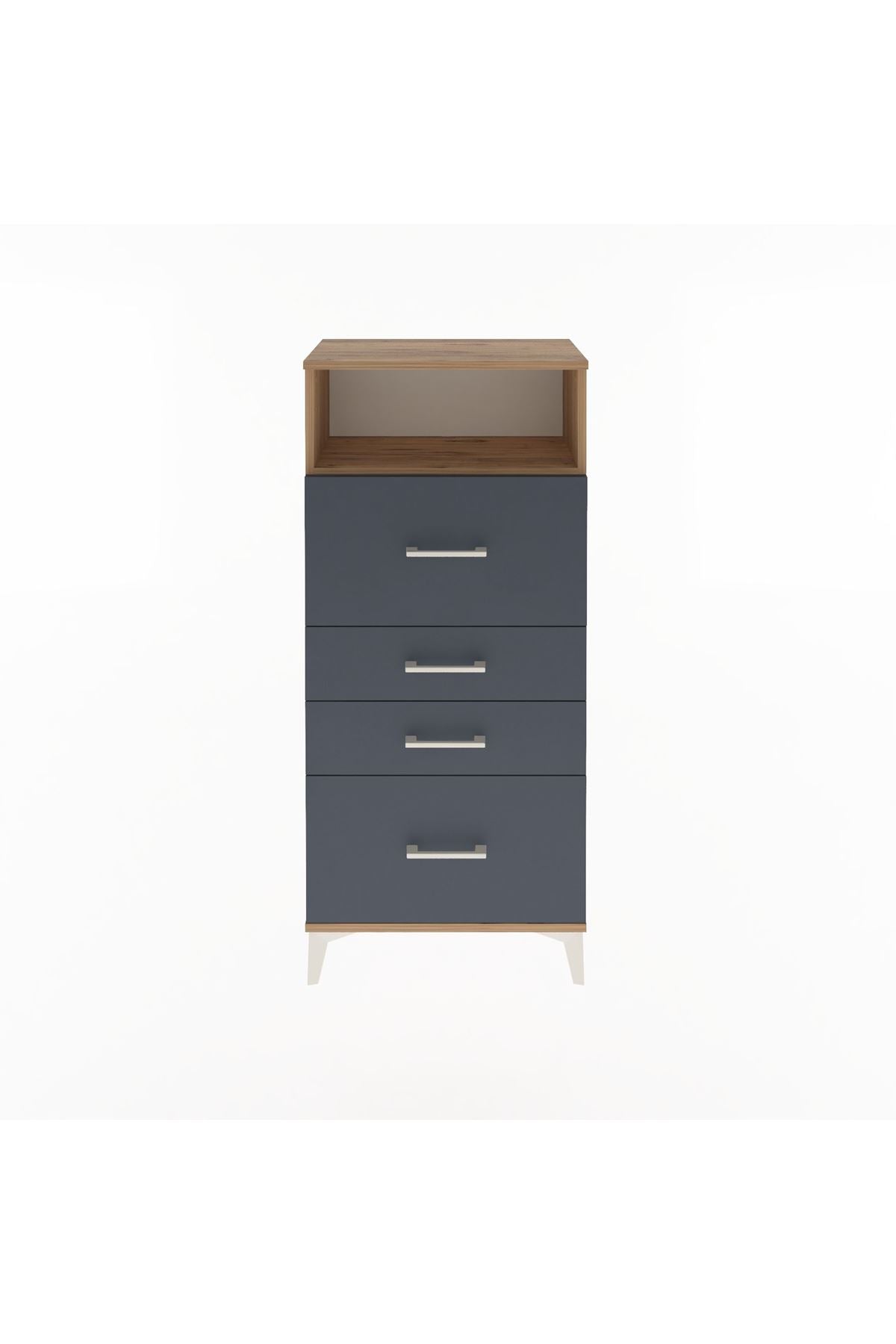 Arges Dolap Tek Raflı 4 Çekmeceli 60x30x134 Çam-Antrasit