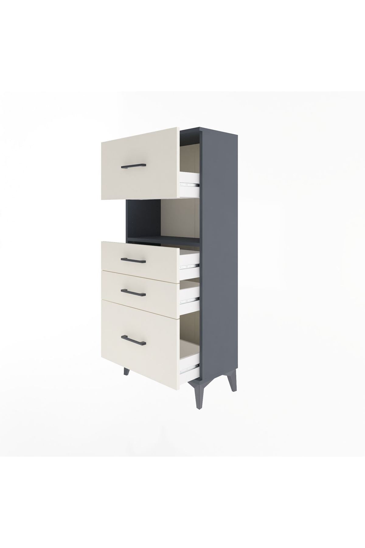 Arges Dolap Tek Raflı 4 Çekmeceli 60x30x134 Antrasit-Aytaşı