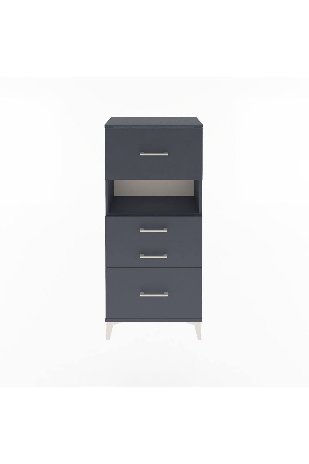 Arges Dolap Tek Raflı 4 Çekmeceli 60x30x134 Antrasit-Antrasit