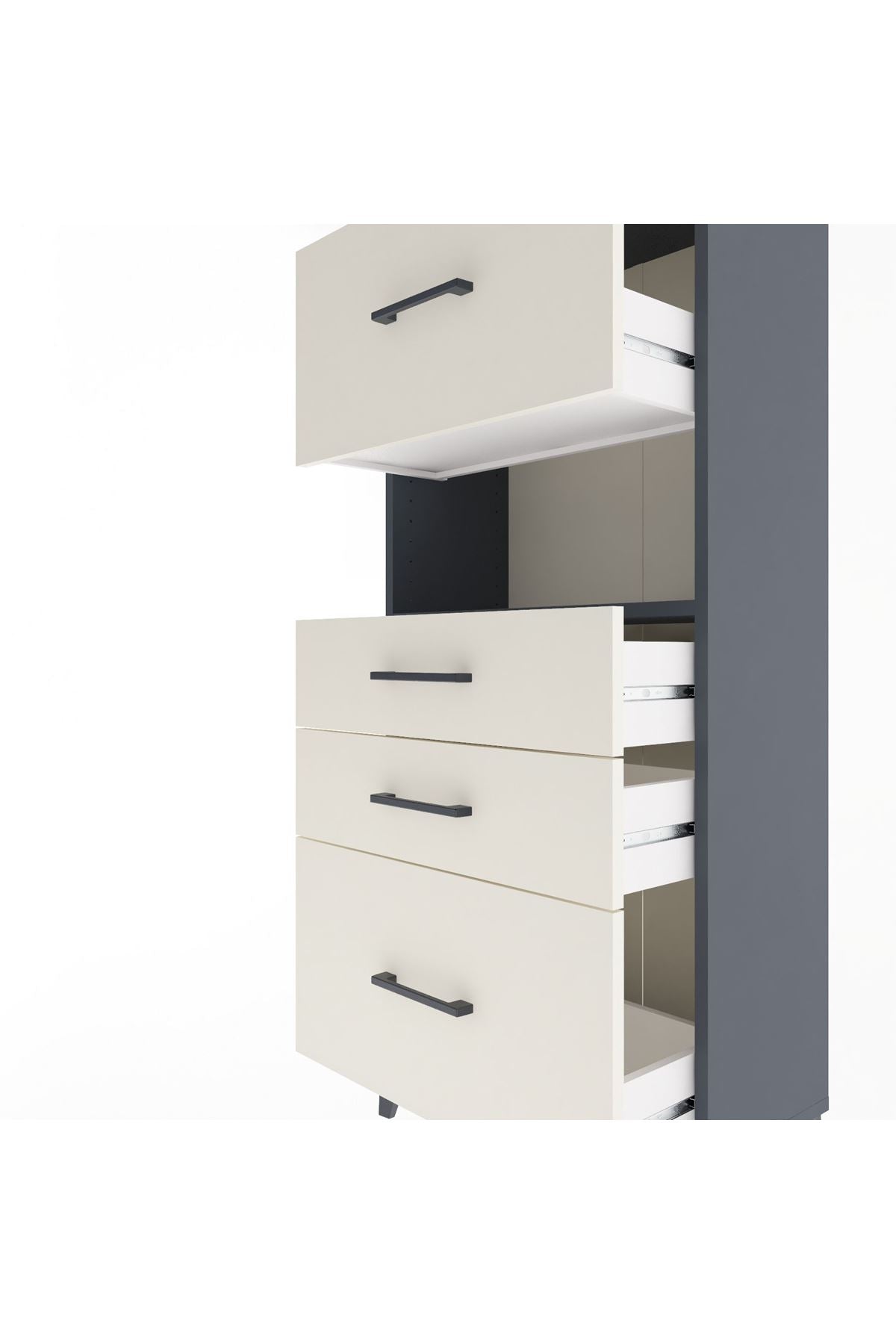 Arges Dolap Tek Raflı 4 Çekmeceli 60x30x134 Antrasit-Aytaşı