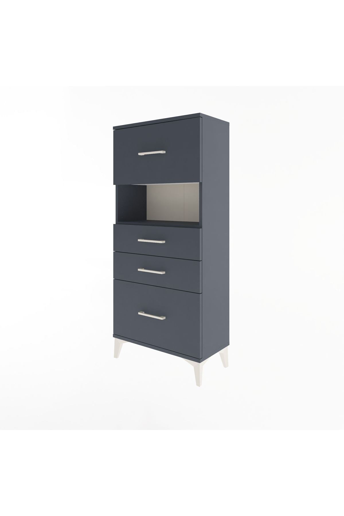 Arges Dolap Tek Raflı 4 Çekmeceli 60x30x134 Antrasit-Antrasit