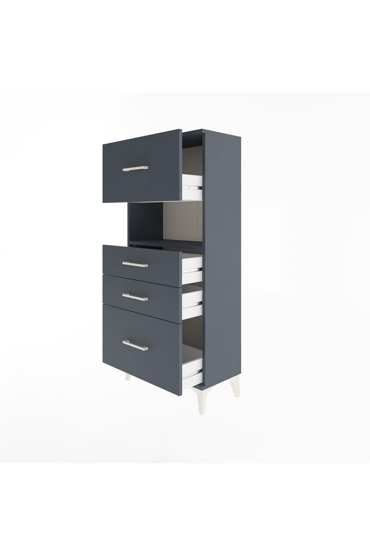 Arges Dolap Tek Raflı 4 Çekmeceli 60x30x134 Antrasit-Antrasit