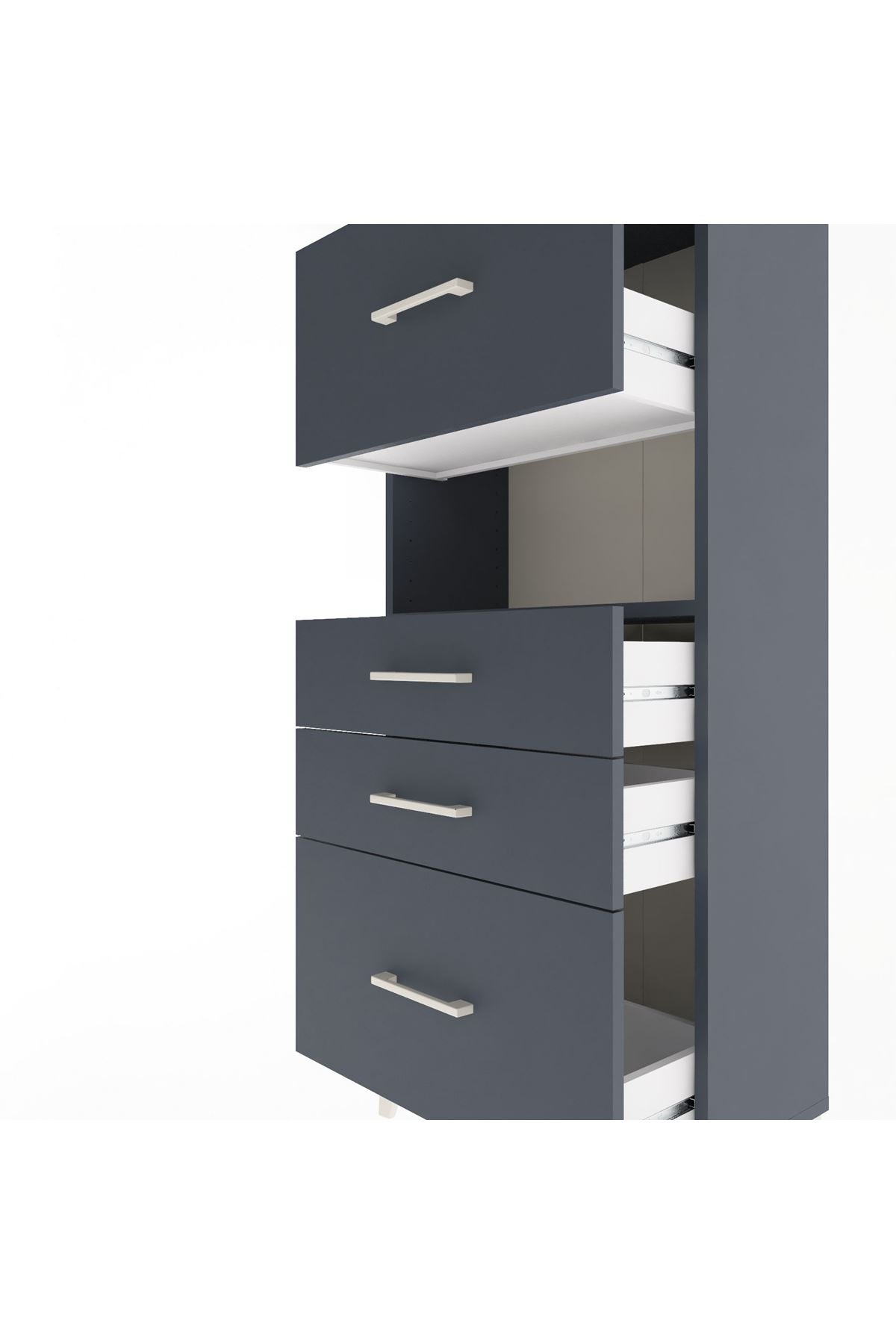 Arges Dolap Tek Raflı 4 Çekmeceli 60x30x134 Antrasit-Antrasit