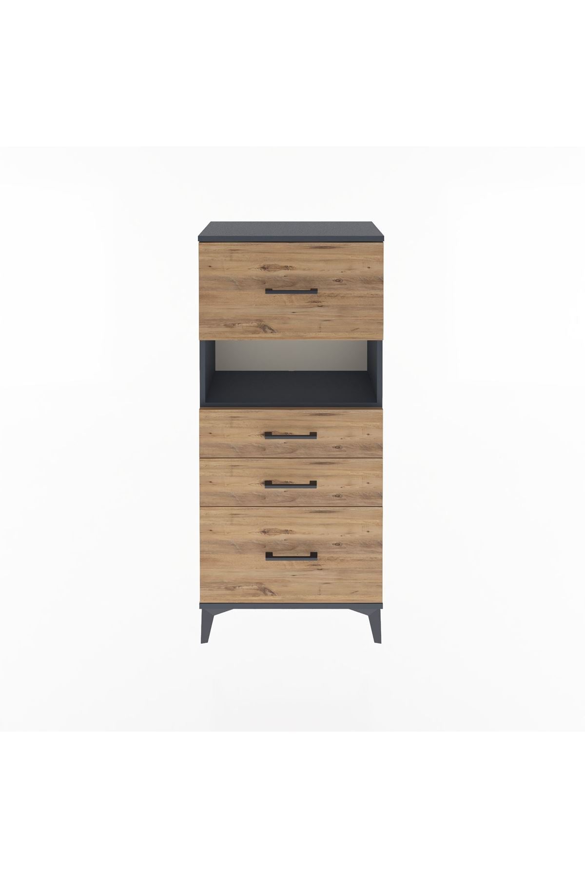 Arges Dolap Tek Raflı 4 Çekmeceli 60x30x134 Antrasit-Çam