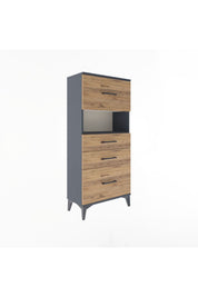 Arges Dolap Tek Raflı 4 Çekmeceli 60x30x134 Antrasit-Çam