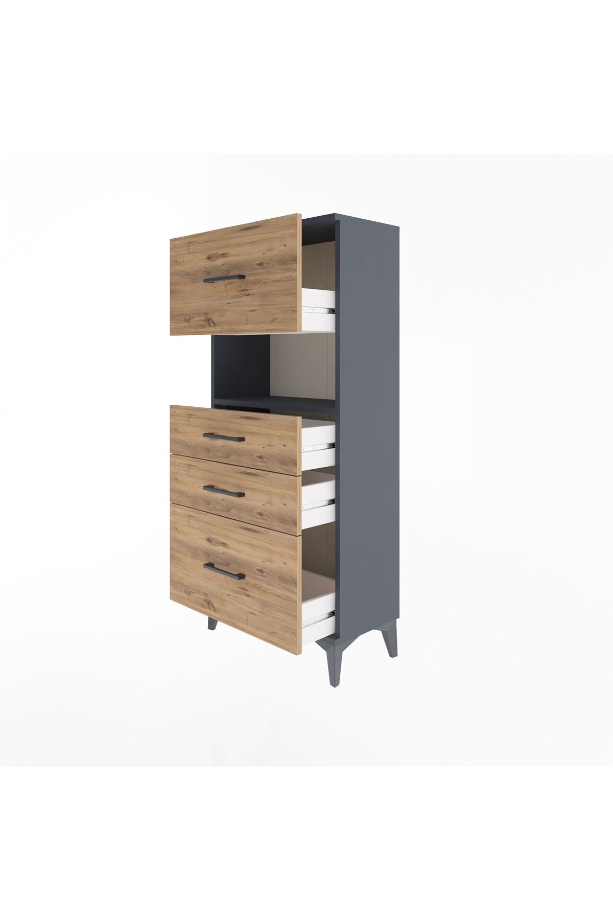 Arges Dolap Tek Raflı 4 Çekmeceli 60x30x134 Antrasit-Çam