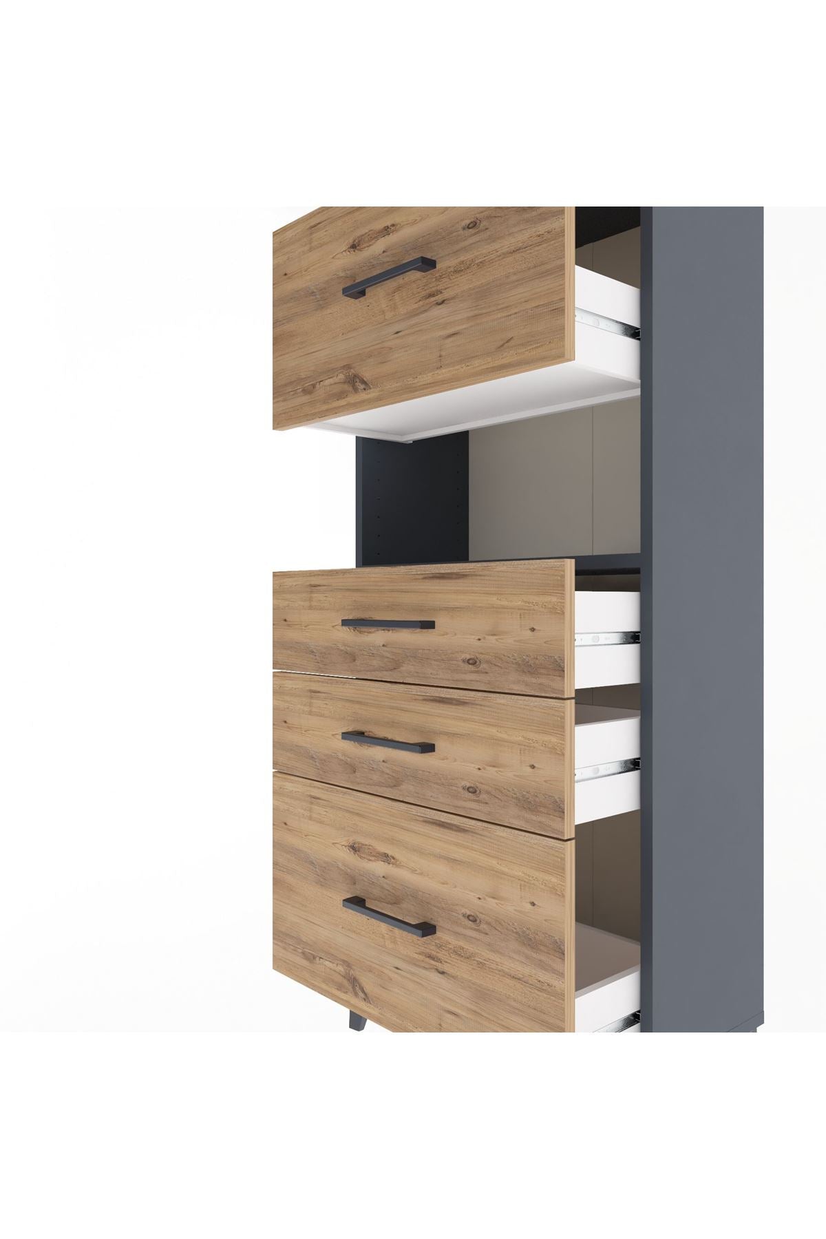 Arges Dolap Tek Raflı 4 Çekmeceli 60x30x134 Antrasit-Çam