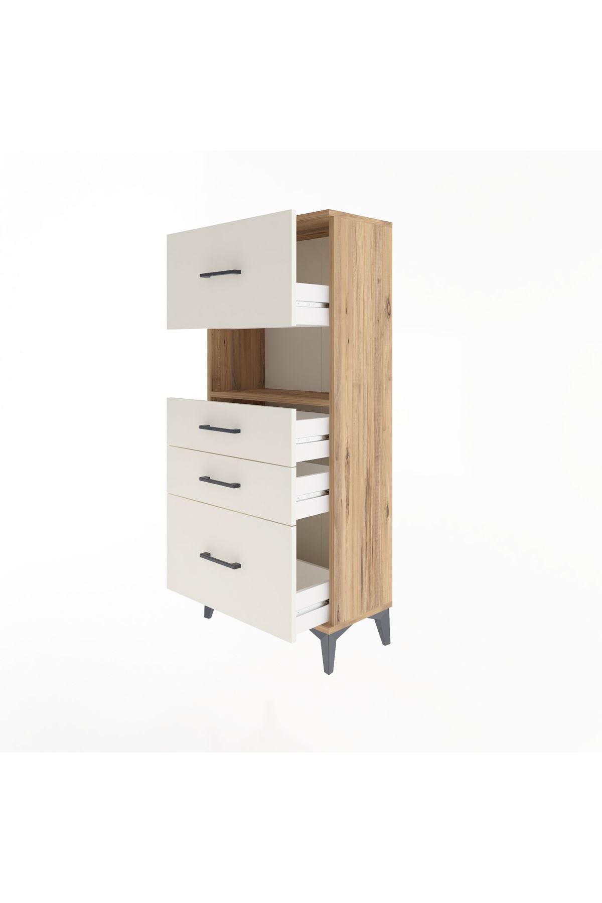 Arges Dolap Tek Raflı 4 Çekmeceli 60x30x134 Çam-Aytaşı