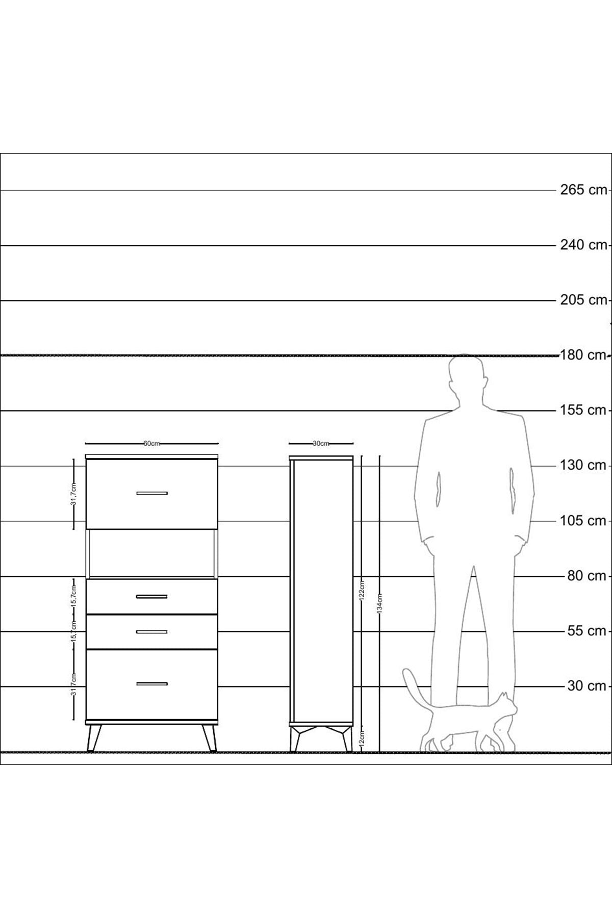 Arges Dolap Tek Raflı 4 Çekmeceli 60x30x134 Çam-Aytaşı