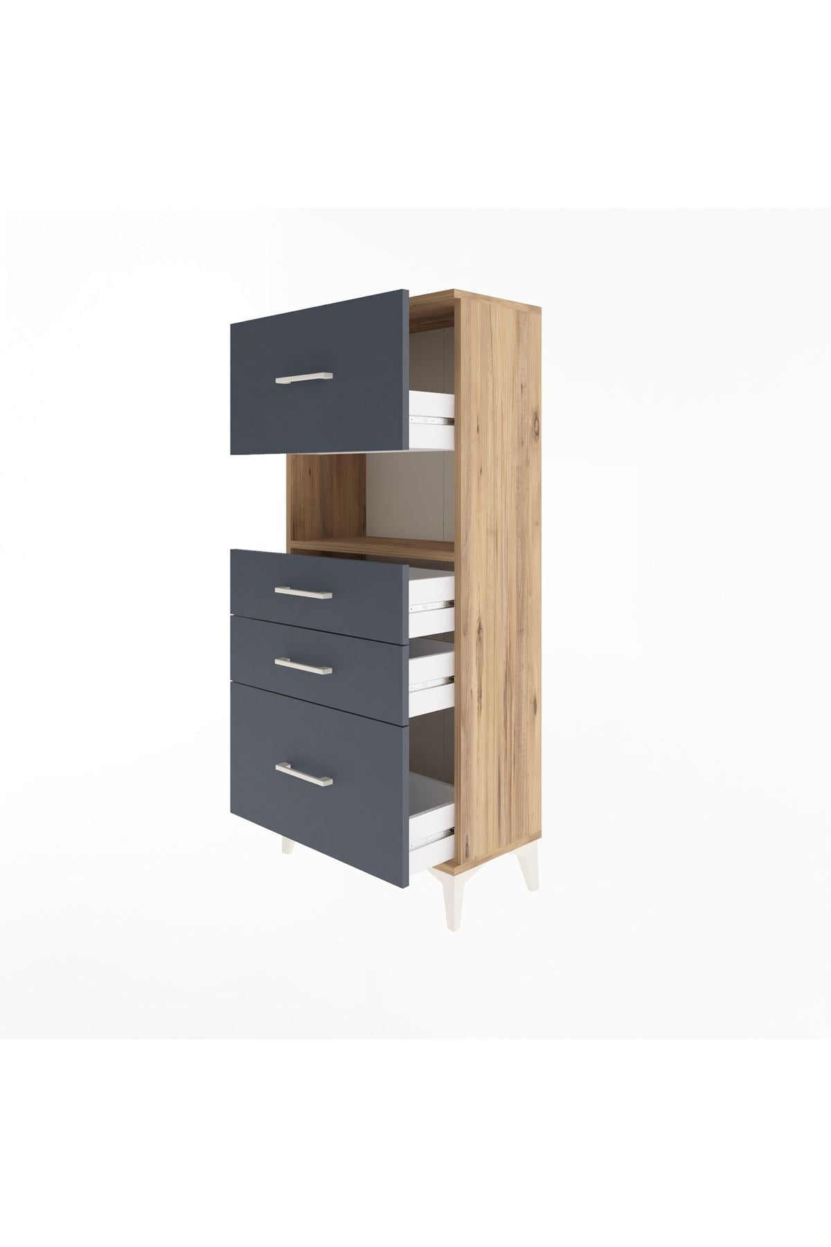 Arges Dolap Tek Raflı 4 Çekmeceli 60x30x134 Çam-Antrasit