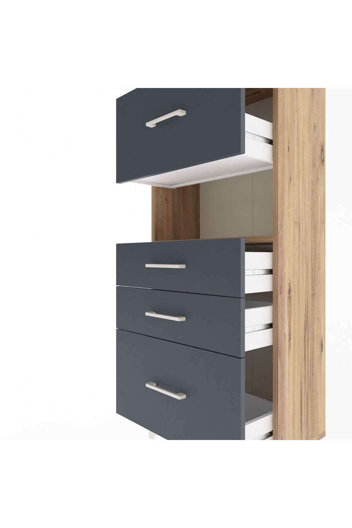 Arges Dolap Tek Raflı 4 Çekmeceli 60x30x134 Çam-Antrasit