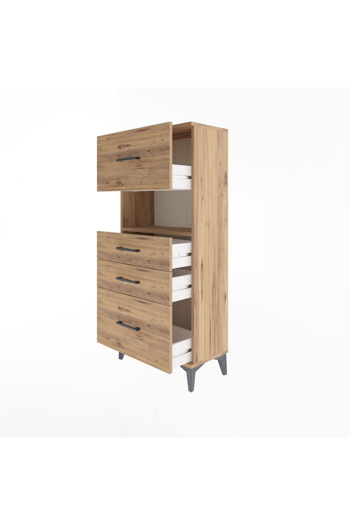 Arges Dolap Tek Raflı 4 Çekmeceli 60x30x134 Çam-Çam