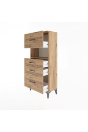 Arges Dolap Tek Raflı 4 Çekmeceli 60x30x134 Çam-Çam