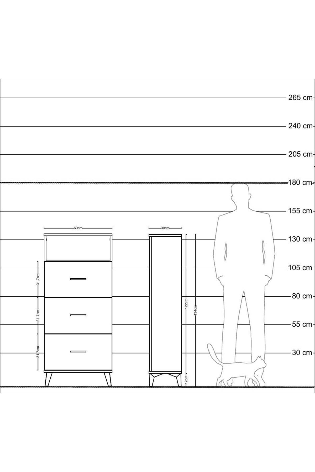 Arges Dolap Tek Raflı 3 Çekmeceli 60x30x134 Aytaşı-Antrasit